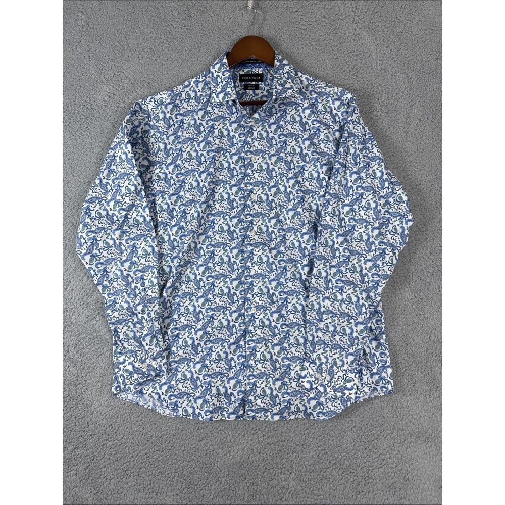 Paul Fredrick Shirt Men Large 16.5 x 36 Geometric Button Long Sleeve Flip Cuff